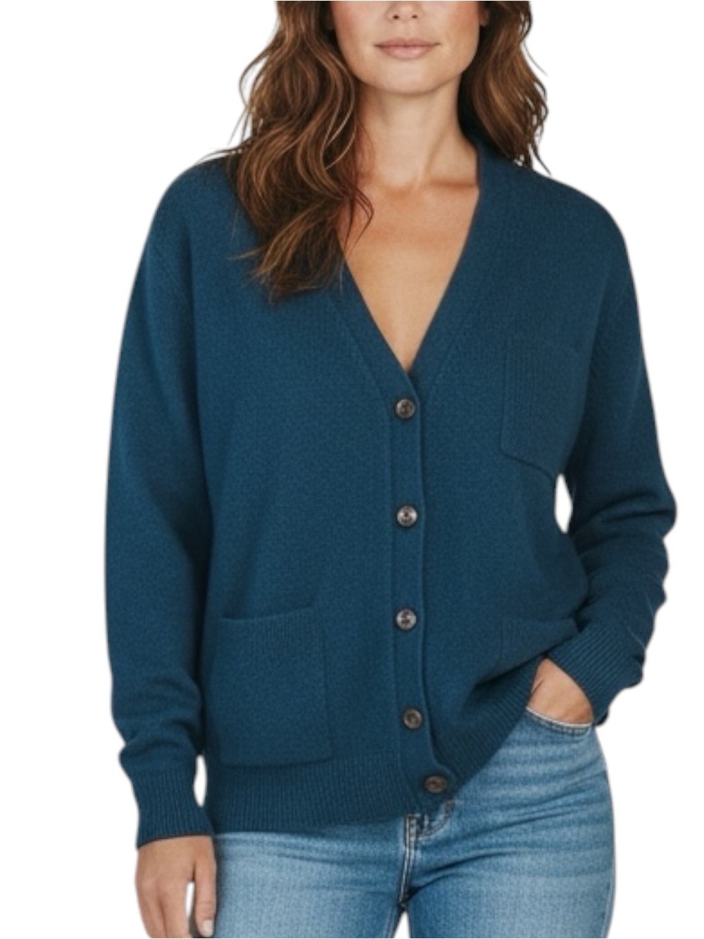 JH COLLECTIBLES Vintage Wool Blend Button-Front Cardigan in Teal Blue Size MED